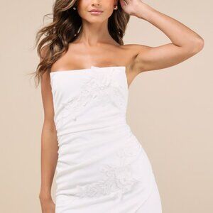 Lulus Divine Sensation White 3d Embroidered Strapless Mini Dress - Size XS